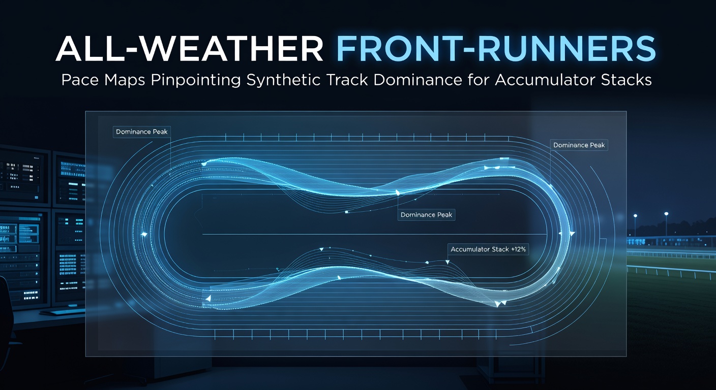 Colorful pace map overlay on a synthetic all-weather track diagram, highlighting front-running speed advantages at key UK venues like Lingfield and Kempton