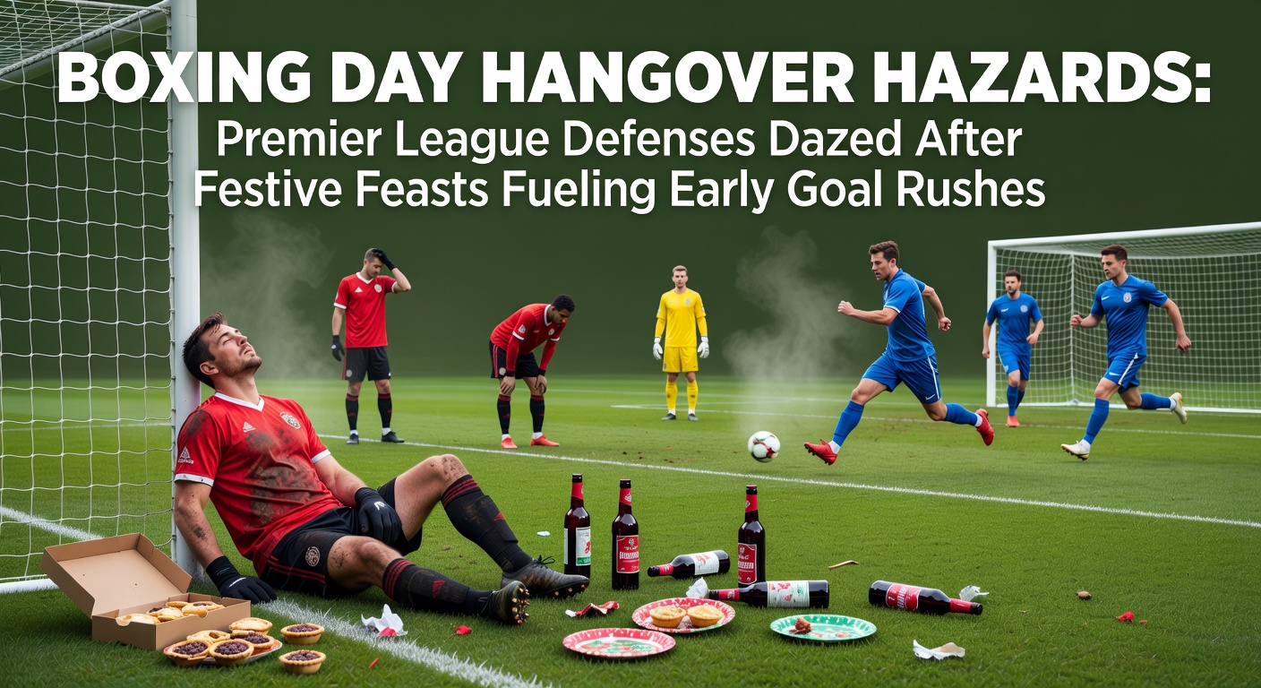 Premier League players battling through a hectic Boxing Day fixture, with blurred action suggesting defensive disarray in the opening minutes