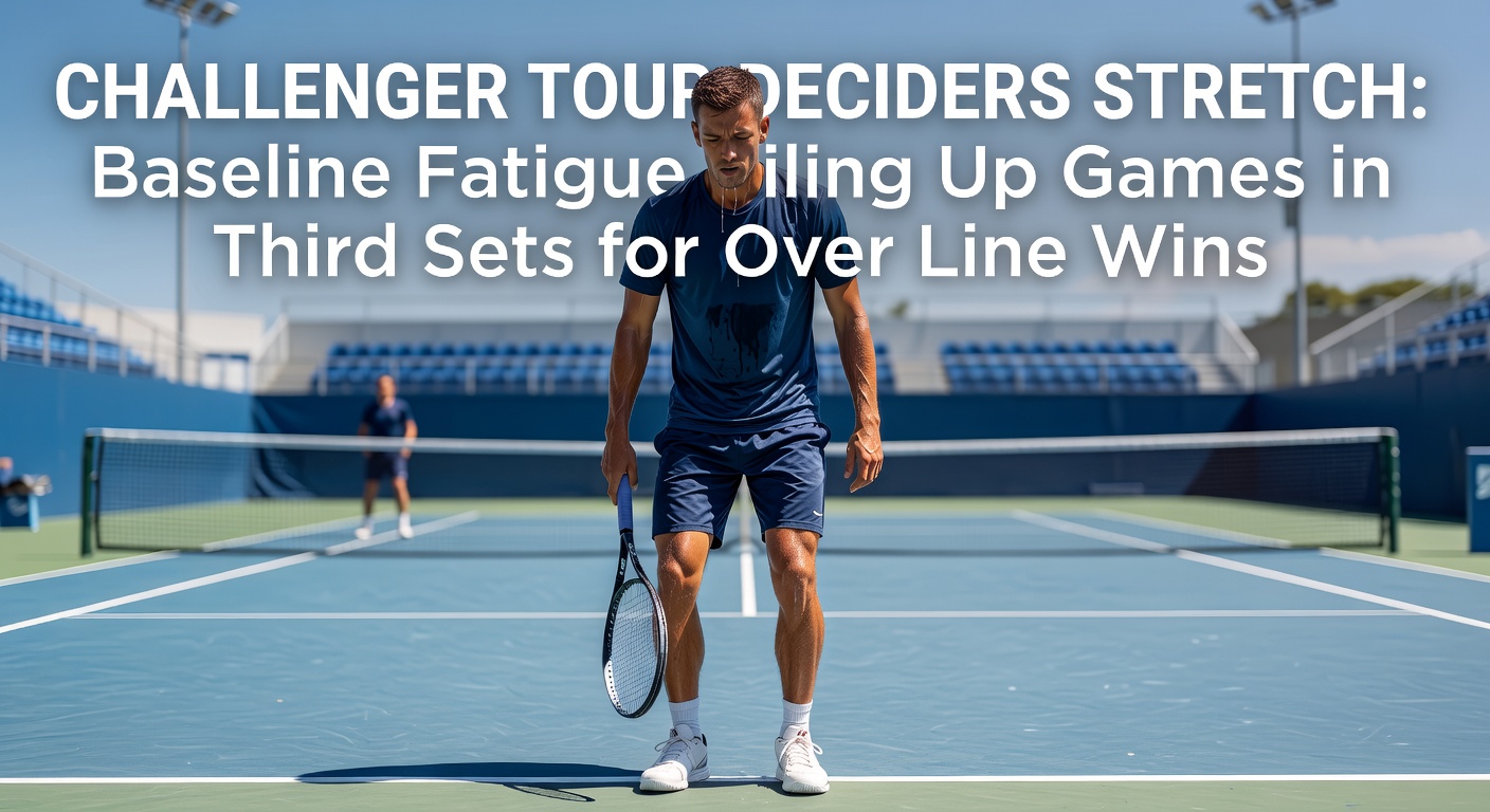 Two Challenger Tour players locked in a grueling baseline rally during a third set, sweat visible as the point stretches on clay courts