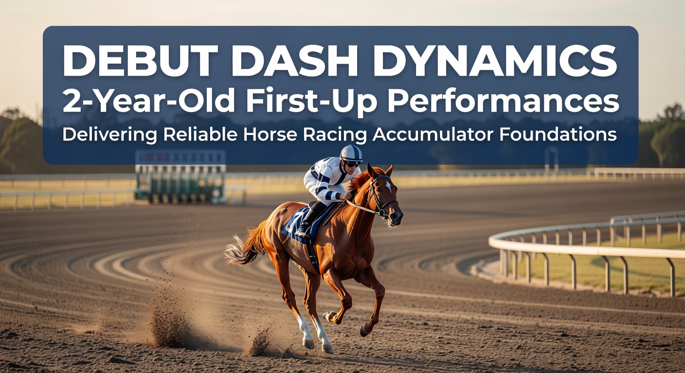 A young thoroughbred horse charging down the straight in its debut race, capturing the raw speed and promise of 2-year-old first-up runners