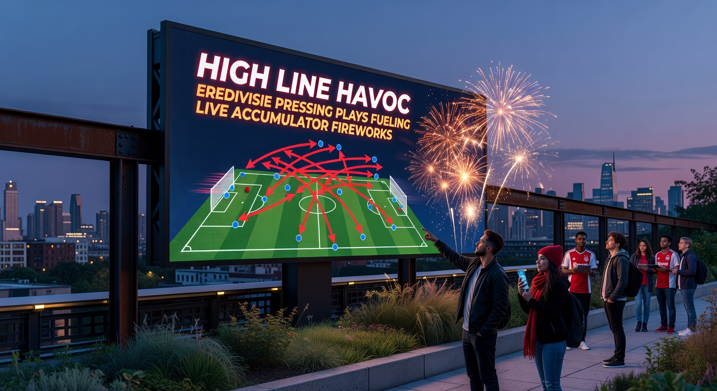 Close-up of an Eredivisie high press forcing a turnover, with players converging on the ball carrier near the penalty area