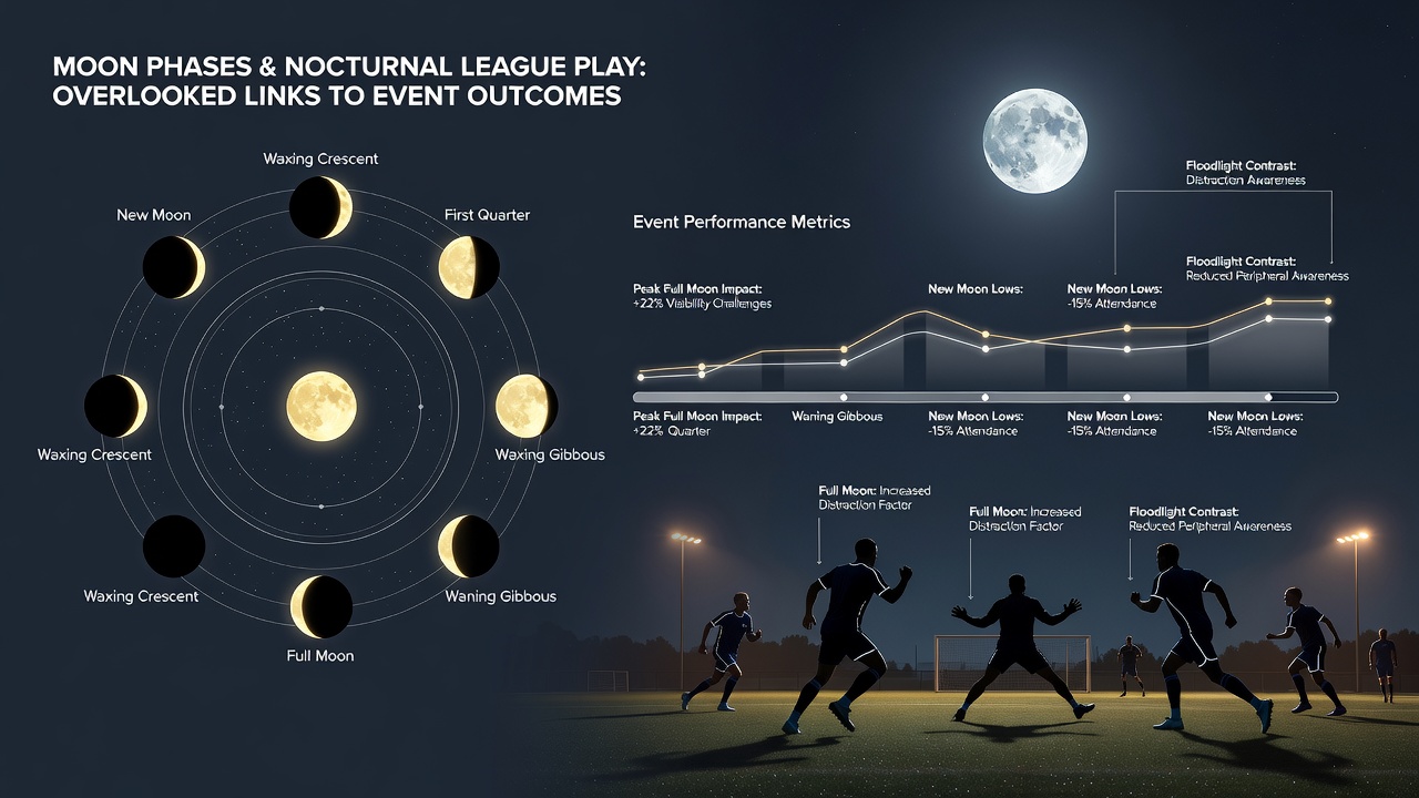 Players competing under stadium lights during a waning crescent moon phase in an outdoor league match