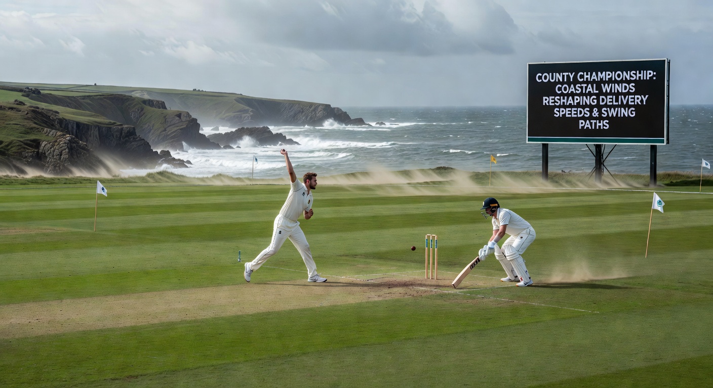 Bowlers adapting techniques amid changing wind conditions on a coastal cricket ground