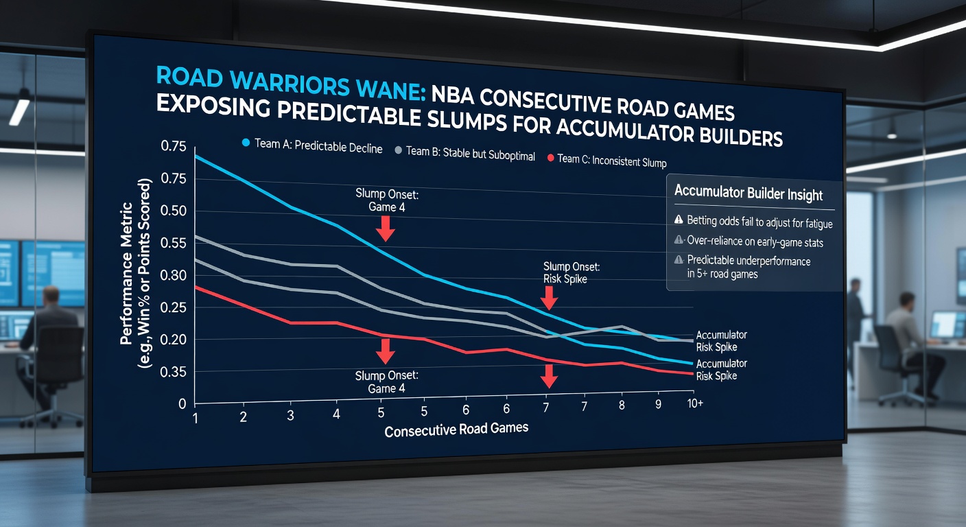 Graph showing NBA road slump statistics over consecutive games, with declining win rates and ATS performance