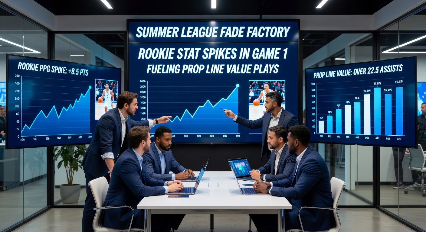 Chart displaying rookie stat regression from Summer League Game 1 to later games, underscoring fade opportunities