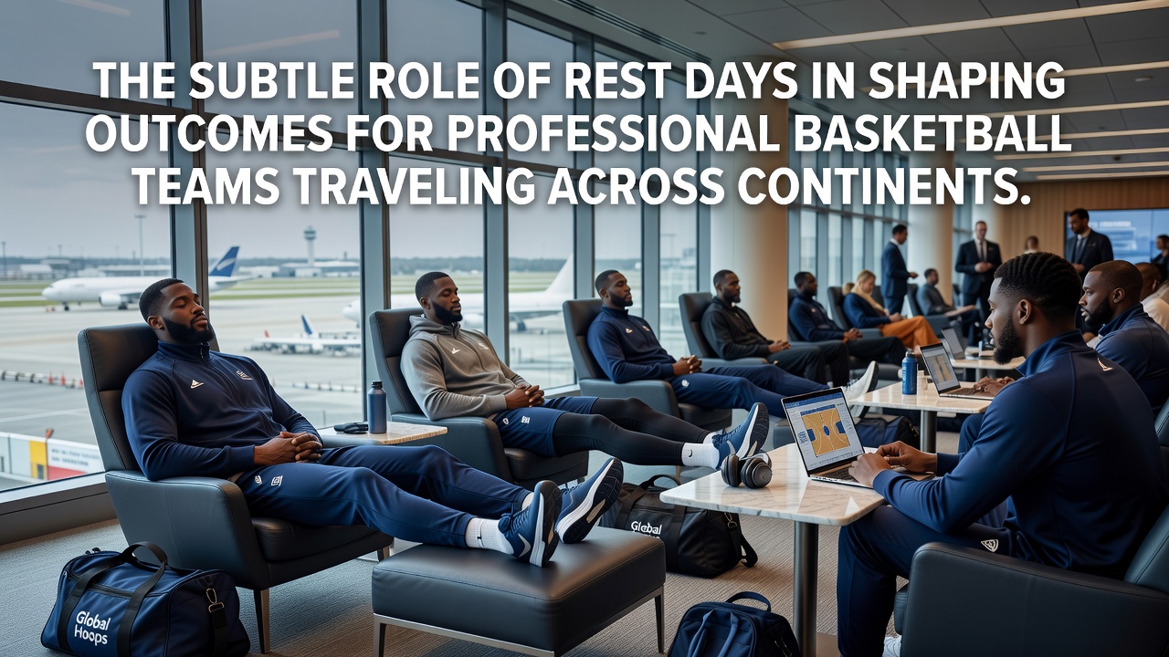 Professional basketball team resting after long-haul international travel with players recovering in a hotel lounge